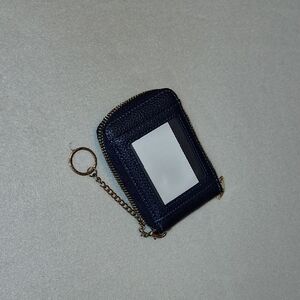 Navy Leather Wallet with Keychain